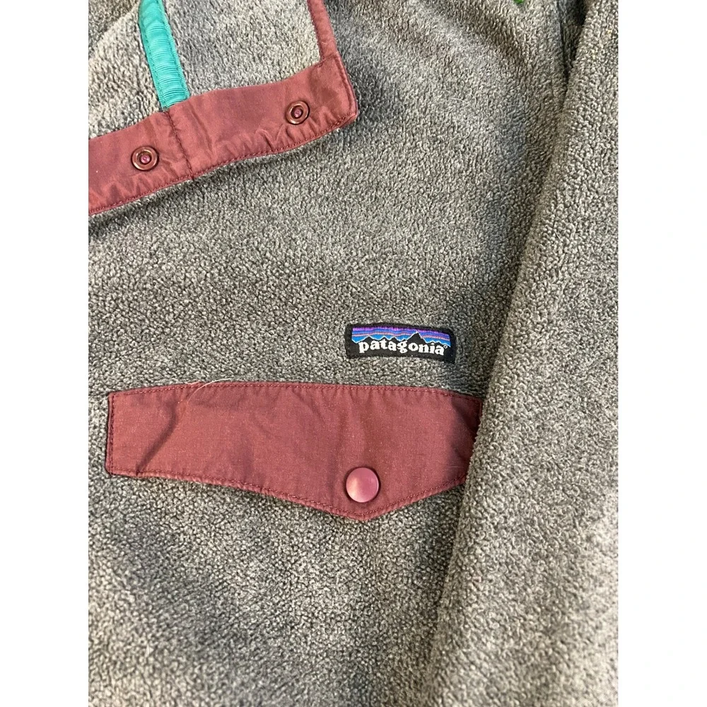 Patagonia Synchilla Snap-T Fleece Pullover Mens Large Grey Burgundy 25450FA12
